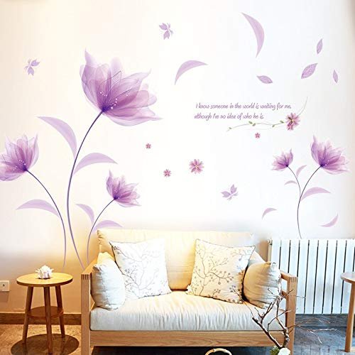 GADGETS WRAP Wall Stickers Romantic Bedroom DIY Purple Flowers Design Environment TV Background Wall Decoration Removable Wall Stickers