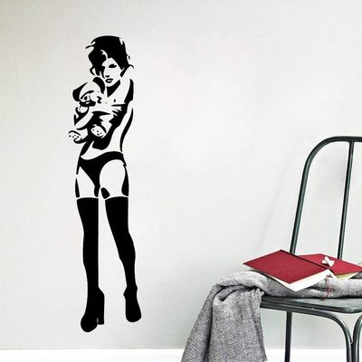 Gadgets Wrap Vinyl Street Art Banksy Decoration Sexy Girl with Teddy Bear Wall, A2063 (60 cm X 5 cm, Multicolor)