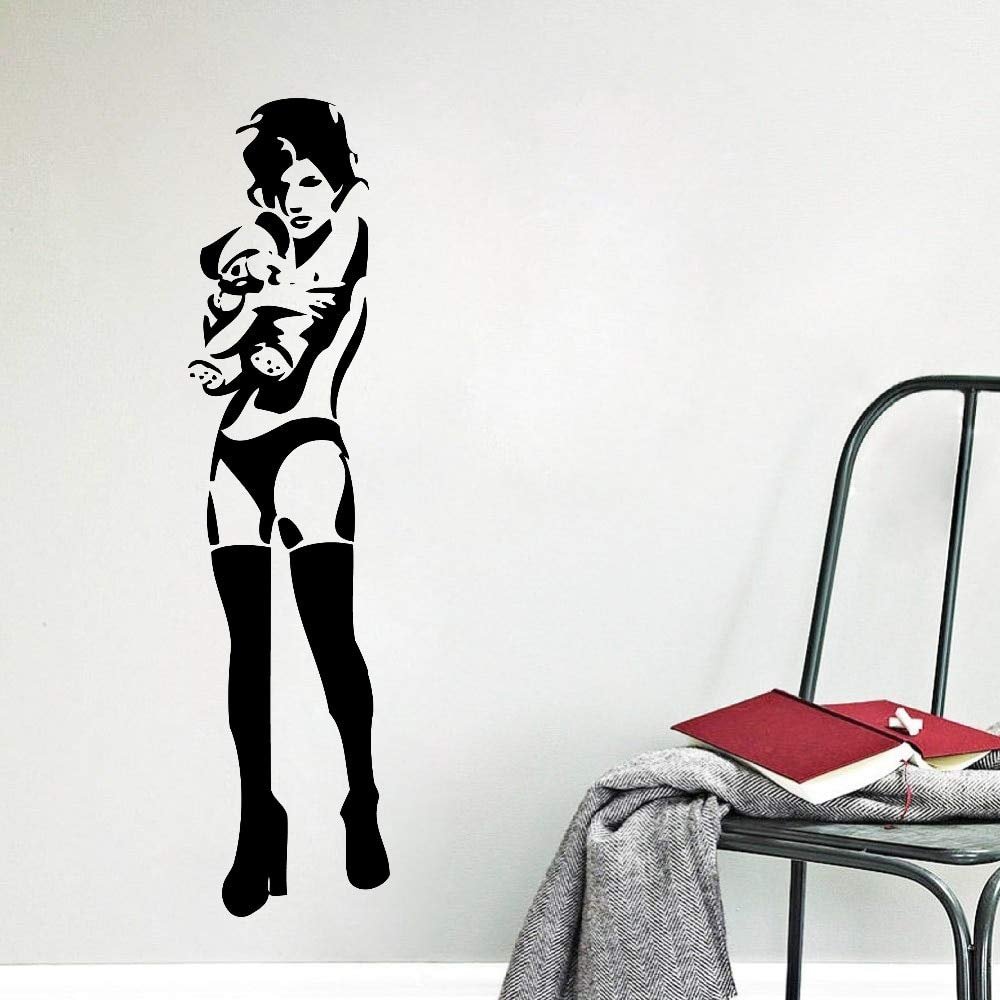 Gadgets Wrap Vinyl Street Art Banksy Decoration Sexy Girl with Teddy Bear Wall, A2063 (60 cm X 5 cm, Multicolor)