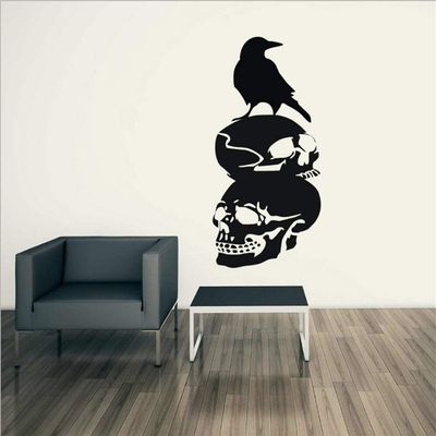 Gadgets Wrap Vinyl Halloween Wall Stickers Horror Bone Bird Print Raven Background Wall Sticker Window Home Decoration Decal 58 * 28Cm