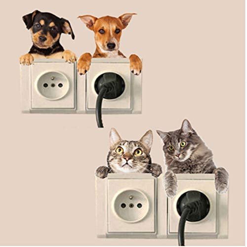 Gadgets WRAP Very Cute Cat and Dog Switch Stickers PVC Removable Wall Sticker for Bedroom Living Room Home Decor Decals Socket Paste Sticker