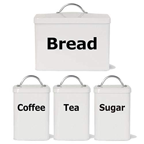 GADGETS WRAP Set of 4 Kitchen Labels Decal, Tea Coffee Sugar Bread Jar Bin Flask Vinyl Decals Stickers for Kitchen