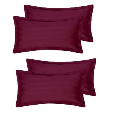 RJ Products Stripes Cotton Pillow Cover King Size Set of 4 Wine Color
