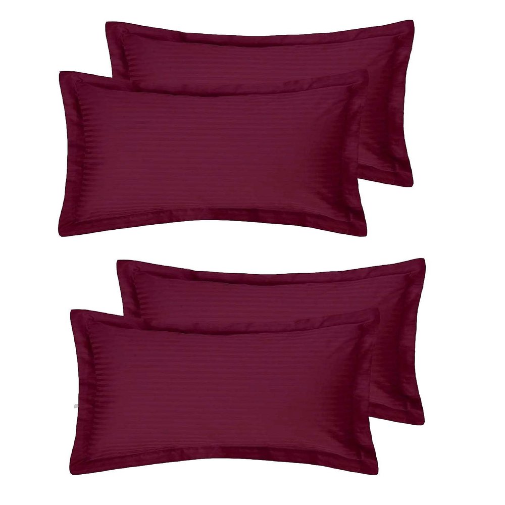 RJ Products Stripes Cotton Pillow Cover King Size Set of 4 Wine Color