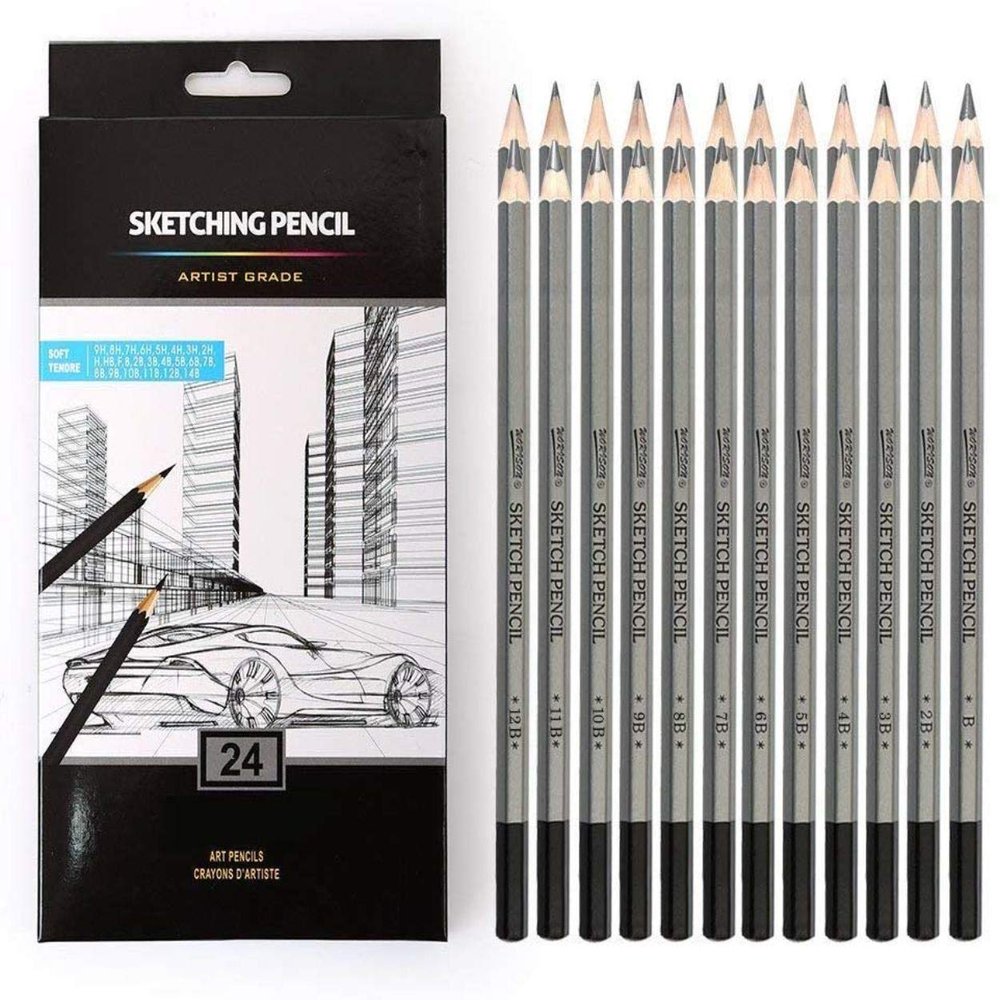 Chrome Artist Quality Fine Art Drawing & Sketching Pencils Grade14B,12B,11B,10B,9B,8B,7B,6B,5B,4B,3B,2B,B,F,HB,H,2H,3H,4H,5H,6H,7H,8H,9H.Pencil.(Pack of 24)