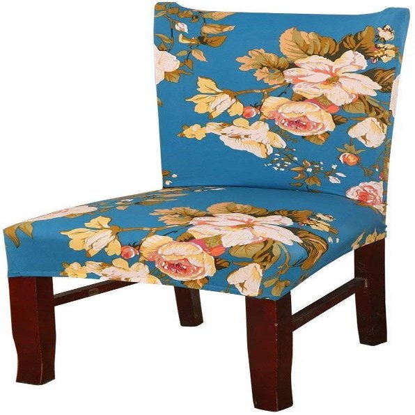 Styleys Polyester Blend Elastic Stretch Flower Print Removable Washable Short Dining Chair Cover - Blue Flower, SD14