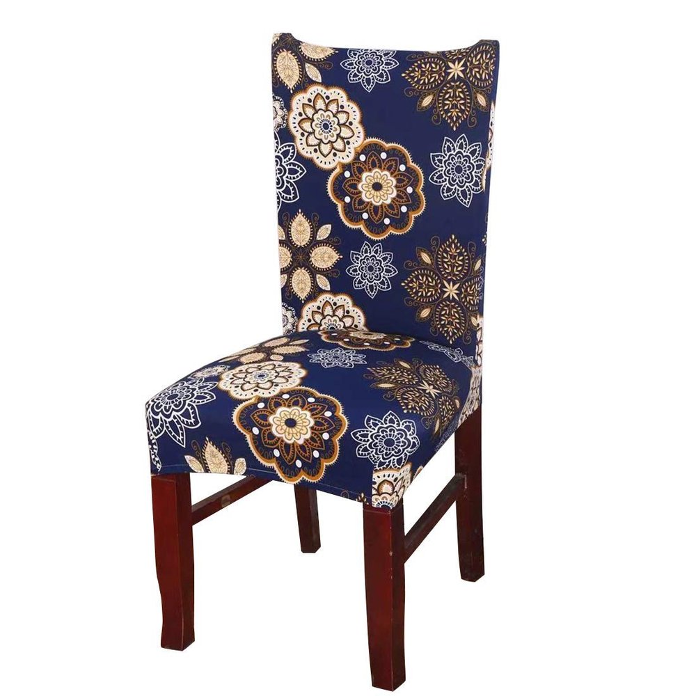 Styleys Polyester Blend Stretch Removable Washable Elastic Short Dining Chair Seat Cover Protector Slipcover ( D08 Blue Geometry Flower)