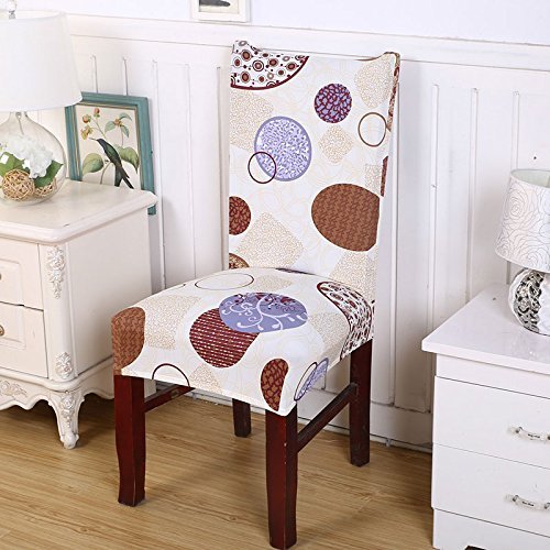 Styleys Polyester, Polyester Blend Classic Elastic Stretch Removable Washable Short Protector Seat Slipcover Dining Chair Cover (SD07 Circle Print, Pack of 1)