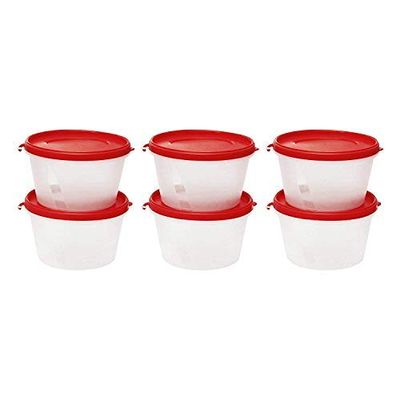 Cutting EDGE 750ml Nesterware Food Storage Container Set of 6 for Pulses, Sugar, Tea, Cereals, Travelling, Spices, Office, Lunch Box (Red)