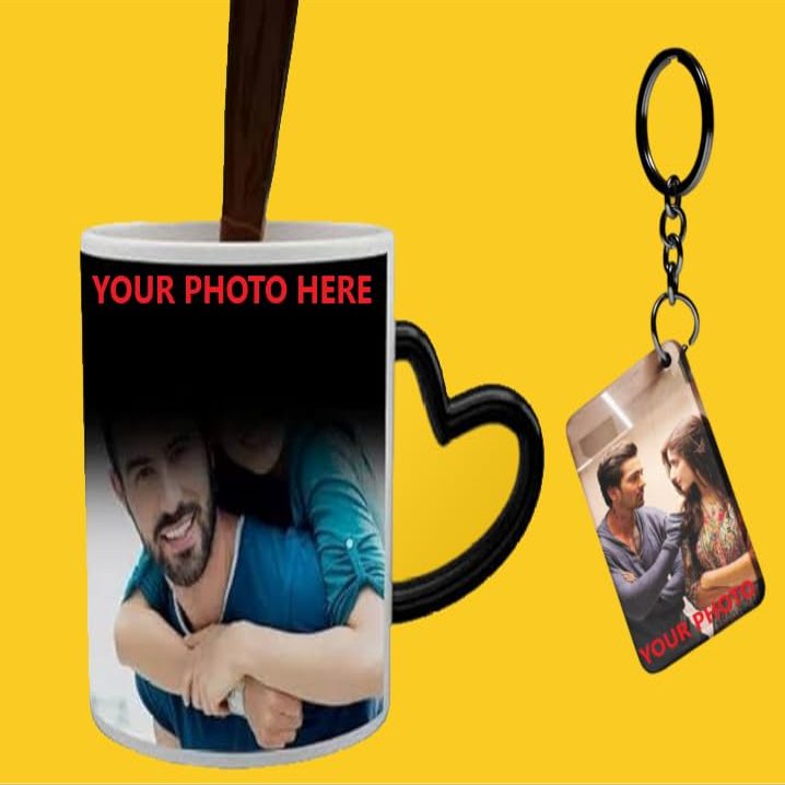THEWHOOP Personalized Heart Handle Magic Customized Coffee Mug with Your Photo, Name, Text for Birthday Anniversary Valentine Gift