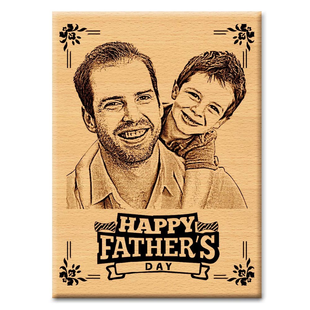 GFTBX 'Fathers Day' Personalized Engraved Rectangular Wooden Photo Plaque Gift For Men|Husband|Father (5 x 4 inches, Brown)