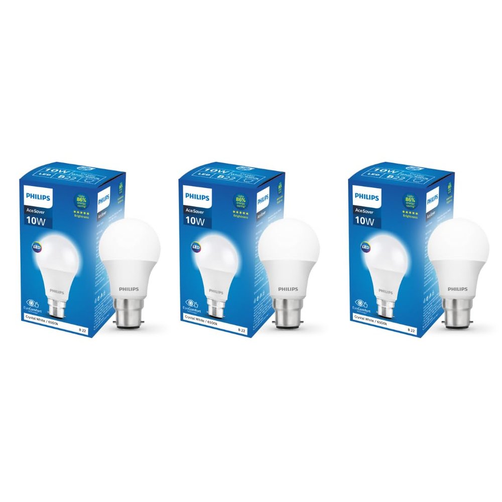 Philips Ace Saver 10W B22 LED Bulb,900lm, Cool Day Light, Pack of 3