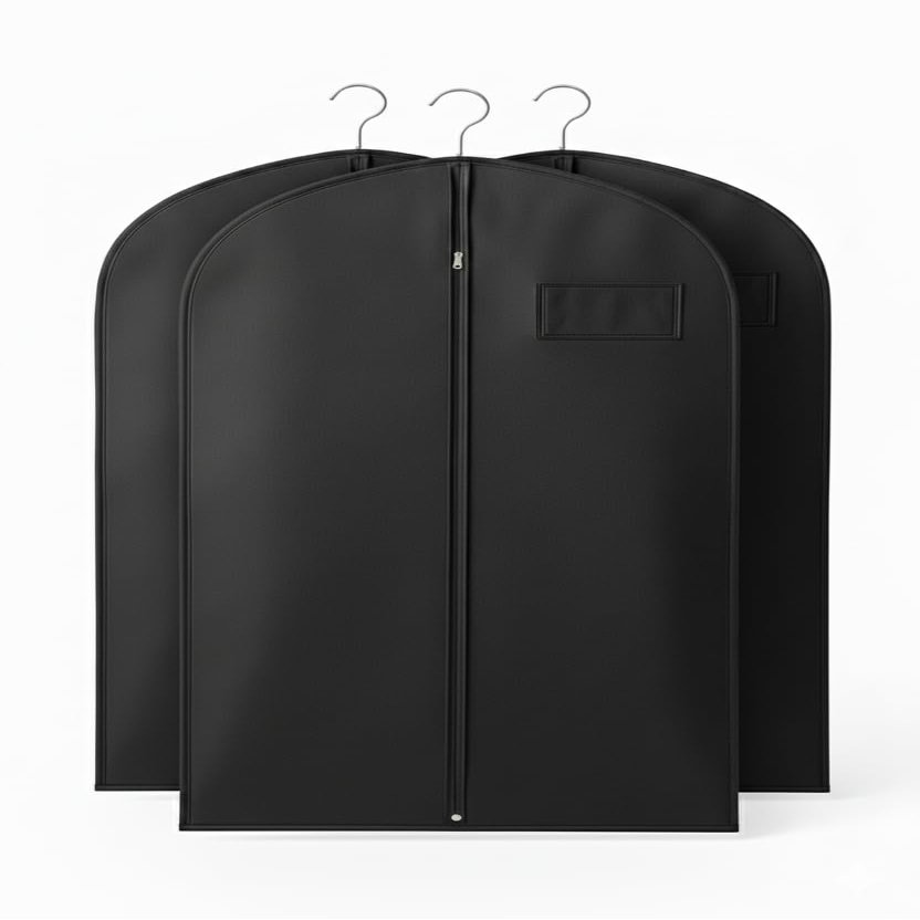 G. Non-Woven Durable Foldable Men's Suit Blazer Coat Cover. Breathable Standard Fabric Dustproof Coat Shirt Organiser Bag With Zipper 40 Inch (Black) Pack of 3