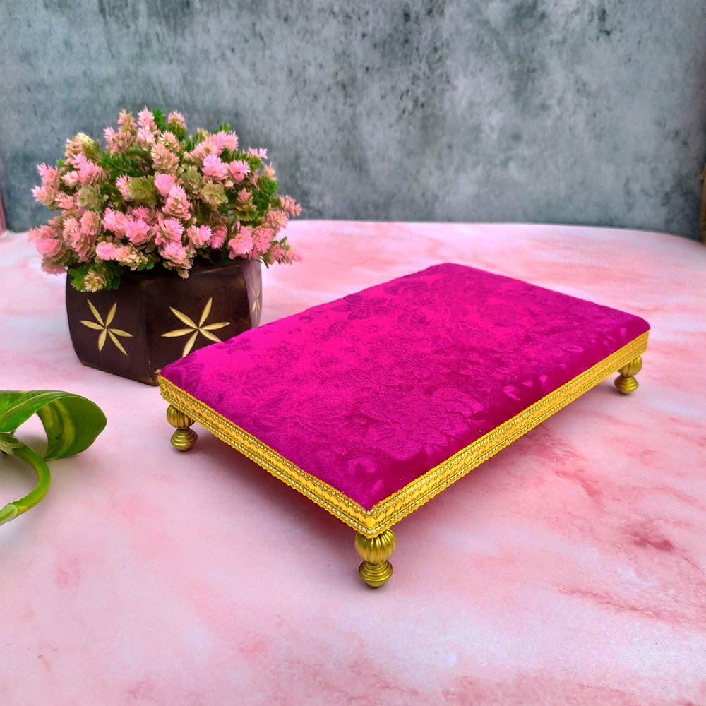 SHINDE EXPORTS Wooden Meenakari Chowki Bajot for Idols and Pooja Articles (Pink, 23 x15cm)