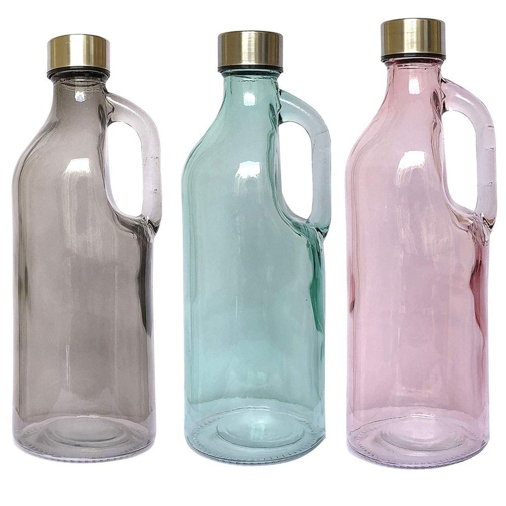 RAINCART Imported Glass Water Bottle With Handle 1000 ml 1 Piece Random Color For Fridge,White