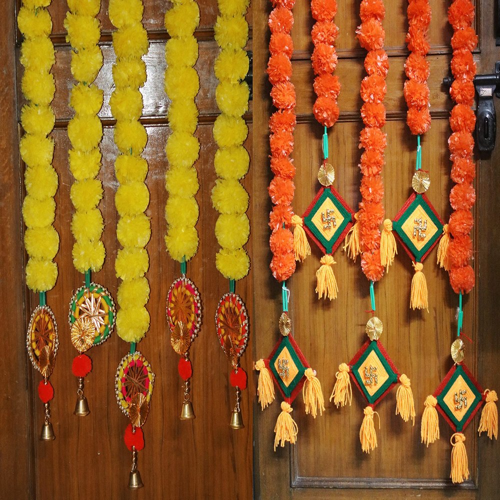dannyboyzs Dilse Pack of 10 Artificial Dark Orange Marigold Flower Garlands 5 ft Long- for use in Parties, Celebrations, Home Decorations