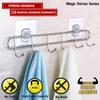HOKIPO Magic Sticker Series Self Adhesive Stainless Steel 6 Hook Rail - 5KG Load Capacity (Model-AR3164) view 2