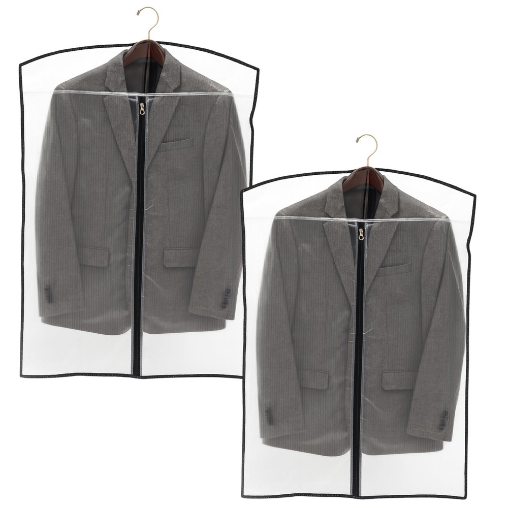 Srajanaa Transparent Men's Blazer Coat Suit Bag Covers | Breathable Fold-Over Dustproof Garment Storage Bags | Durable Plastic Design for Suits & Jackets | Set of 2 | Height-36 inch