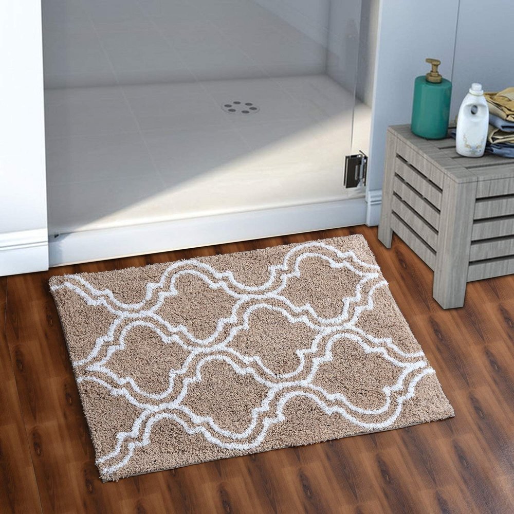 AEROHAVEN 100% Cotton Glorious Super Soft Moroccan Designer Anti Slip Bathmat - BM-17 (Brown, 50 cm x 80 cm)