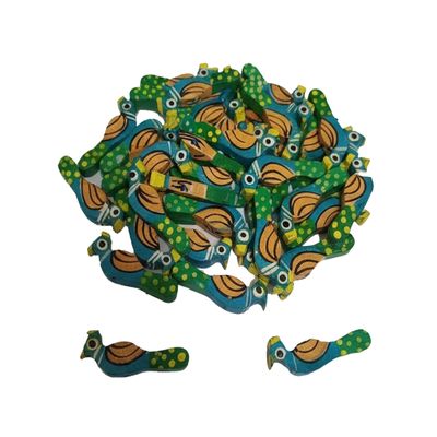 PRANSUNITA 50 pcs Wooden Multicolored Peacock Beads Size 3 cm Used for Art and Crafts, DIY, Pendant Jewelry Making,Bags, Toran, Bandhanwar, Plant Hanger and Crafts Project etc.