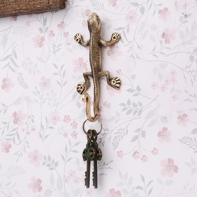 Indian-Shelf Decorative Premium Brass Lizard Wall Hooks for Keys Gold Vintage Kids Coat Backpack Hangers Purse Holder- 1 Piece