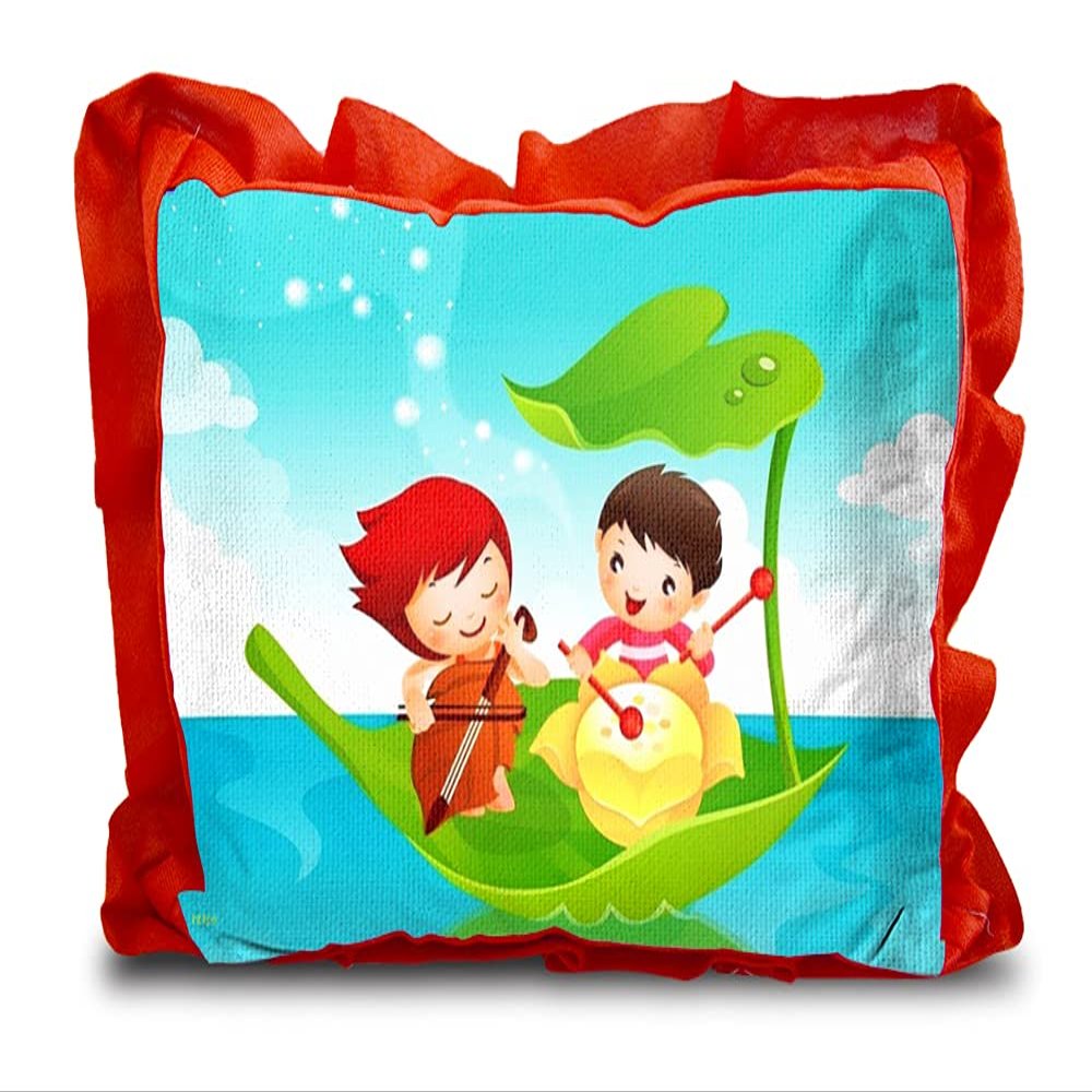 Kesar Enterprises Micro Front & Velvet Back Pillow Cushion for Boy & Girl (Rectangle Shape) - 14 x 20-inches Style 35