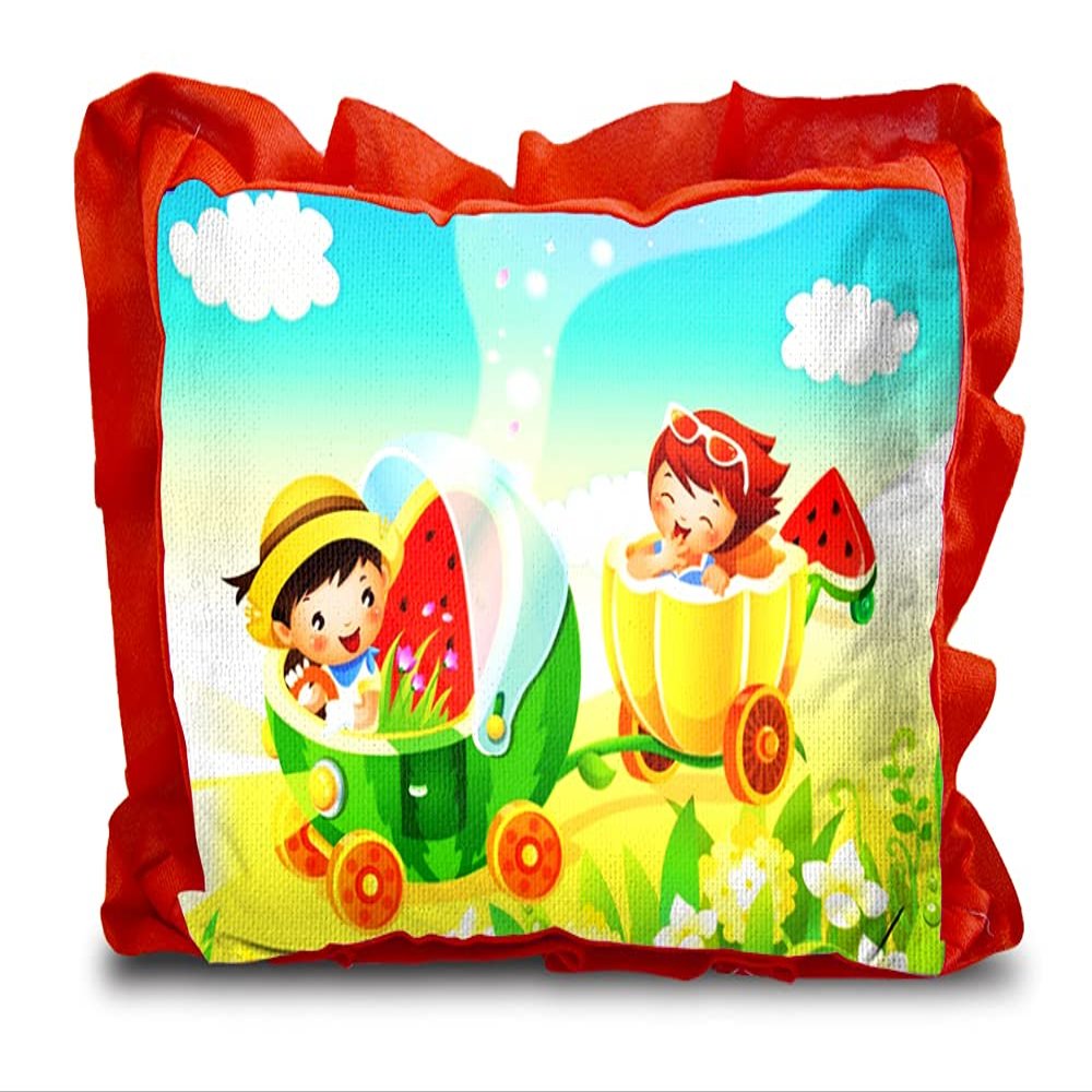 Kesar Enterprises Micro Front & Velvet Back Pillow Cushion for Boy & Girl (Rectangle Shape) - 14 x 20-inches Style 50