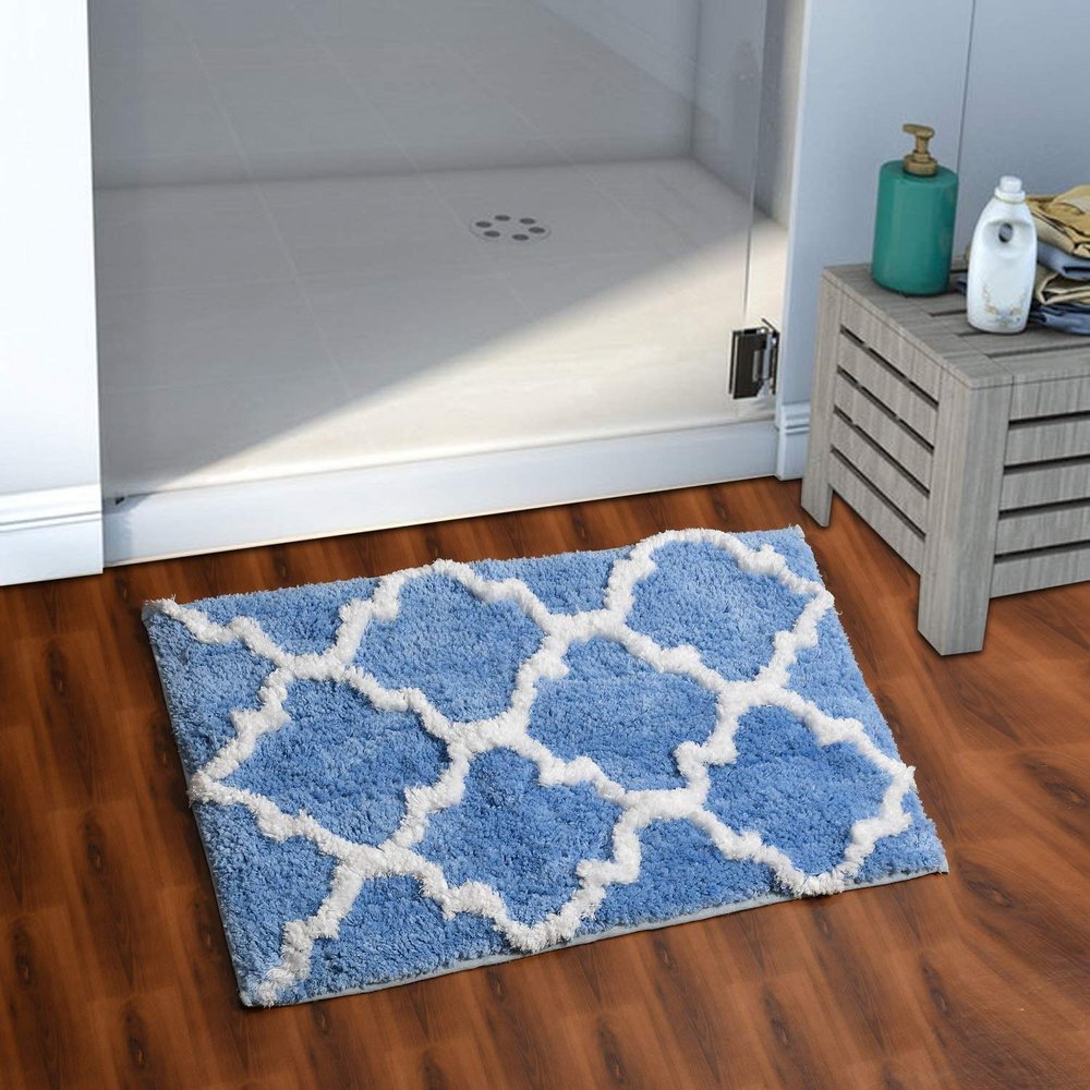 AEROHAVEN Glorious Super Soft Microfiber Abstract Moroccan Designer Anti Slip Bathmat (Aqua, 50 cm x 80 cm)