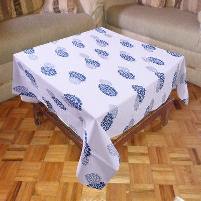 Miyanbazaz Textiles Cotton Tablecloth Tea/Coffee Table Cover Dining Table Cover Center Table Cover Square Table Cover (40 x 60 inch, Blue Silver Leaf)