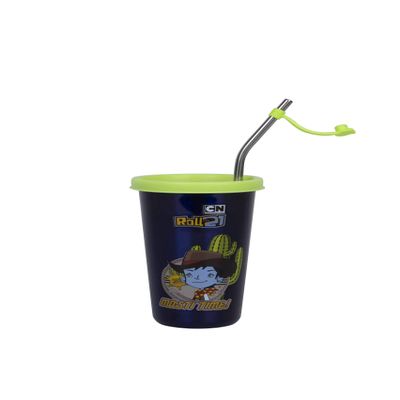 Swabs Stainless Steel Air Tight Glass with Sipper Lid & Straw with Extra Travel Lid for Kids, Silver 300ml