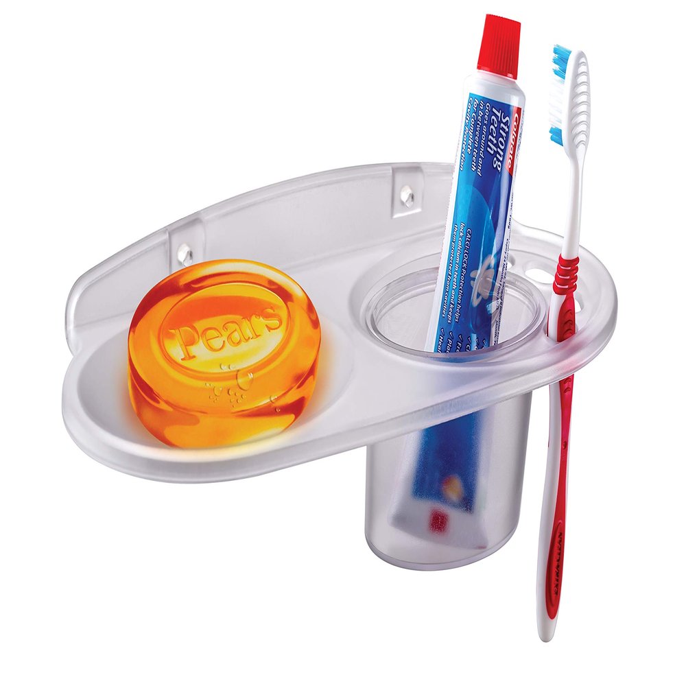 Nixnine ABS Plastic Unbreakable 3 in 1 Soap Dish with Tumbler and Toothbrush Holder, Soap Dish with Toothbrush Stand, Bathroom Accessories for Home - Pack of 1