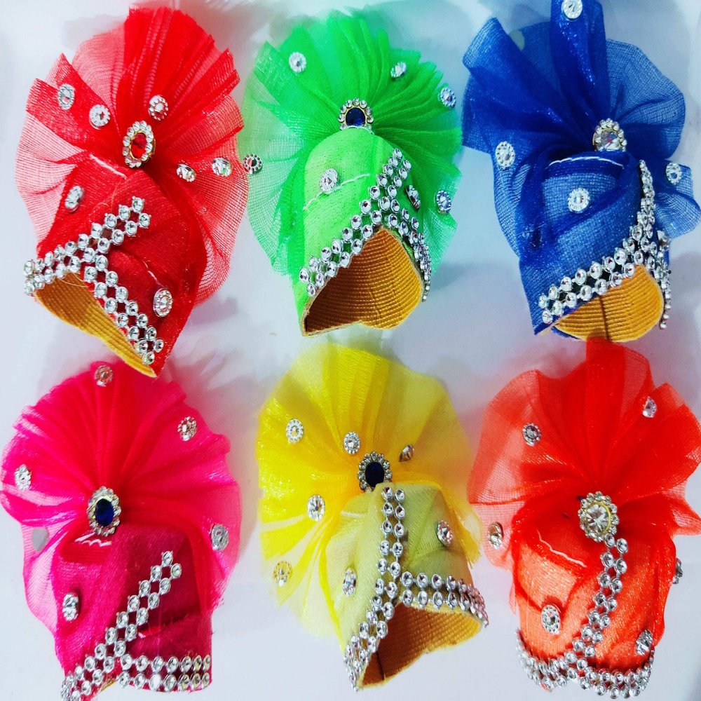 Brij sugandha Fabric Laddu Gopal Mukut (Multicolour) - Set of 6