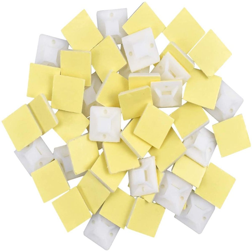 Gilhot Cable Ties Adhesive Mounts, 25mm x 25mm White Nylon Zip Cable Tie Mount for Wire Clips Wraps Base Holder Sticky Pads Cable Organizer(Pack Of 100)