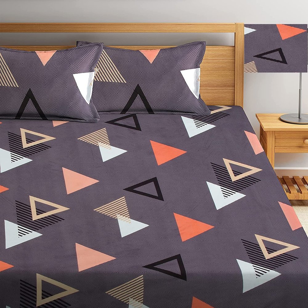 HIYANSHI HOME FURNISHING Premium Cotton Double King Flat Bedsheets with 2 Pillow Covers (90'' x100'', Design-2, Multi-Coloured)