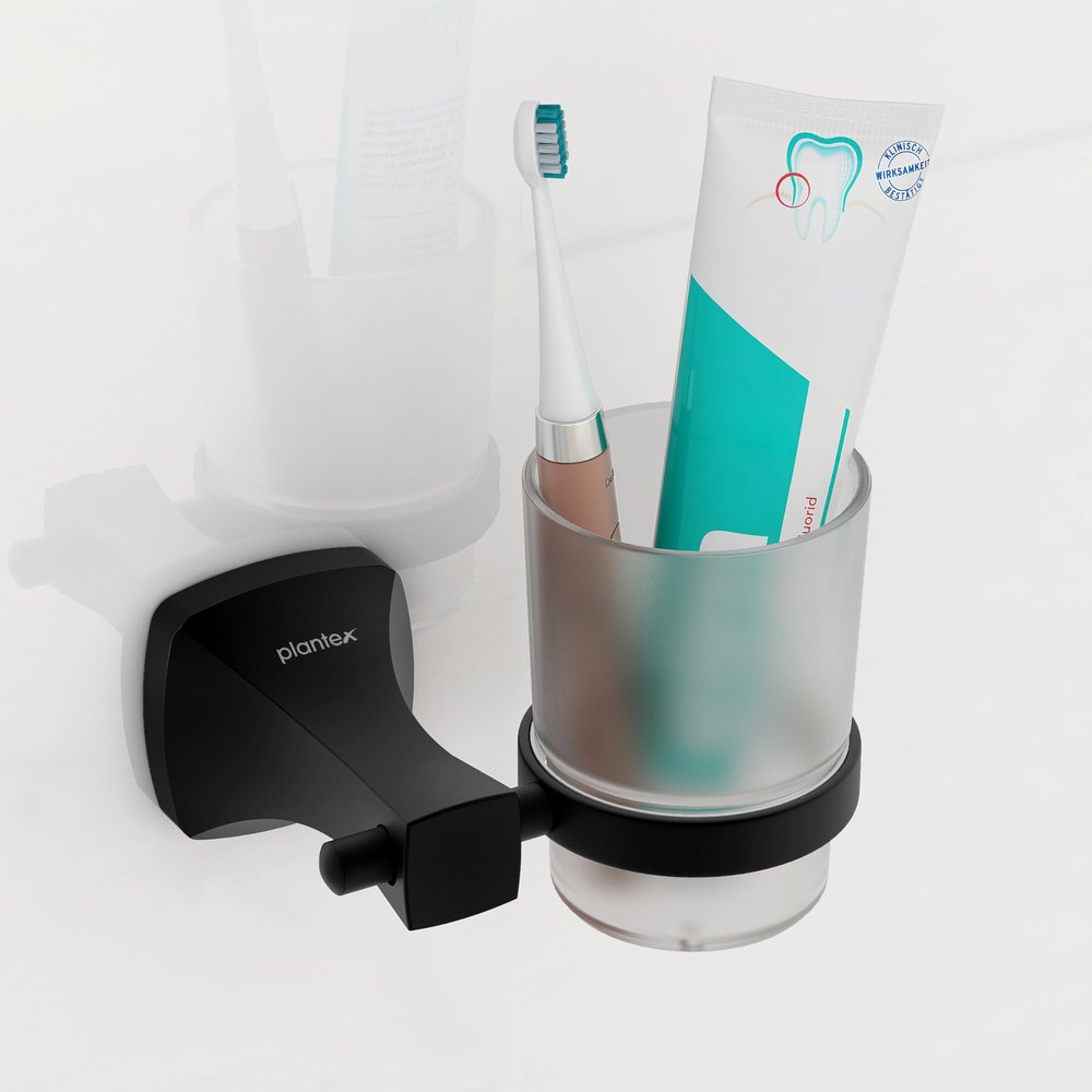 Plantex Space Aluminum Glass Tumbler Holder/Tooth Brush Holder/Bathroom Accessories (Black)