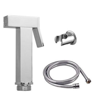 Satya Vipal Square Brass Health Faucet with 1mtr Flexible SS Tube and Wall Hook