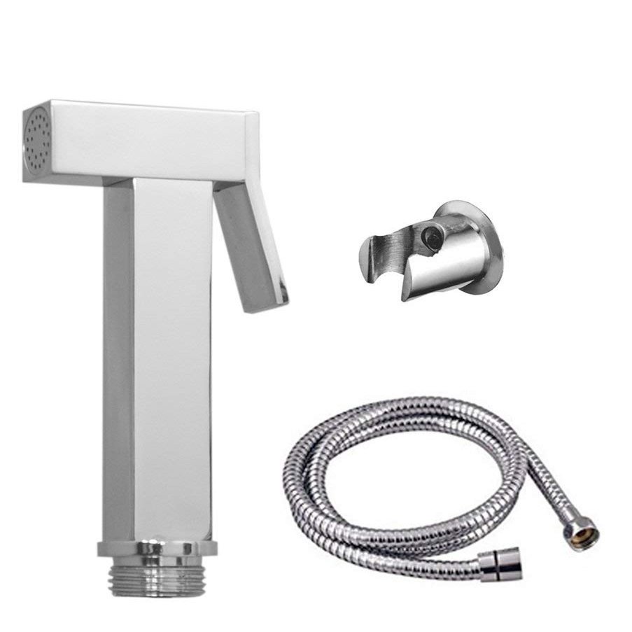 Satya Vipal Square Brass Health Faucet with 1mtr Flexible SS Tube and Wall Hook