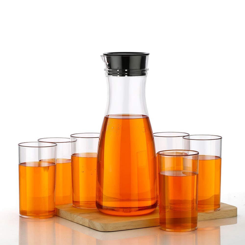 Arura Drinkware Combo Set - Transparent Unbreakable Water Juice Jug and 6 pcs Glass (1-Pcs Jug) And (6-Pcs Glass)