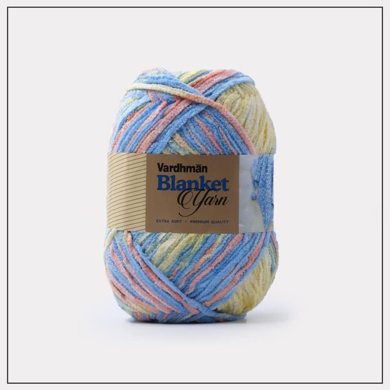 Vardhman Blanket Knitting Yarn Thick/Mottu Multi Cream Blue (1 Ball 200 Gram Each) Wool, 200 gm Best Used with Knitting Needles, Crochet Needles Wool Yarn for Knitting Shade no-6