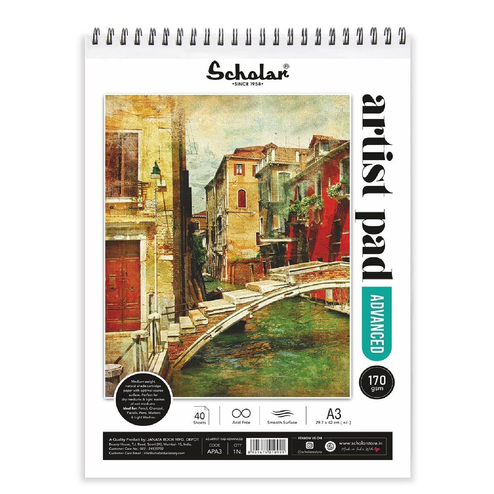 Scholar Artist Pad - Advanced (A3) (170 GSM, Natural Shade Cartridge Paper, Wiro Bound)
