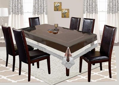 Heart Home Transparent Silver Lace PVC 6 Seater Dining Table Cover 60"x90"(Silver Lace) CTHH5611