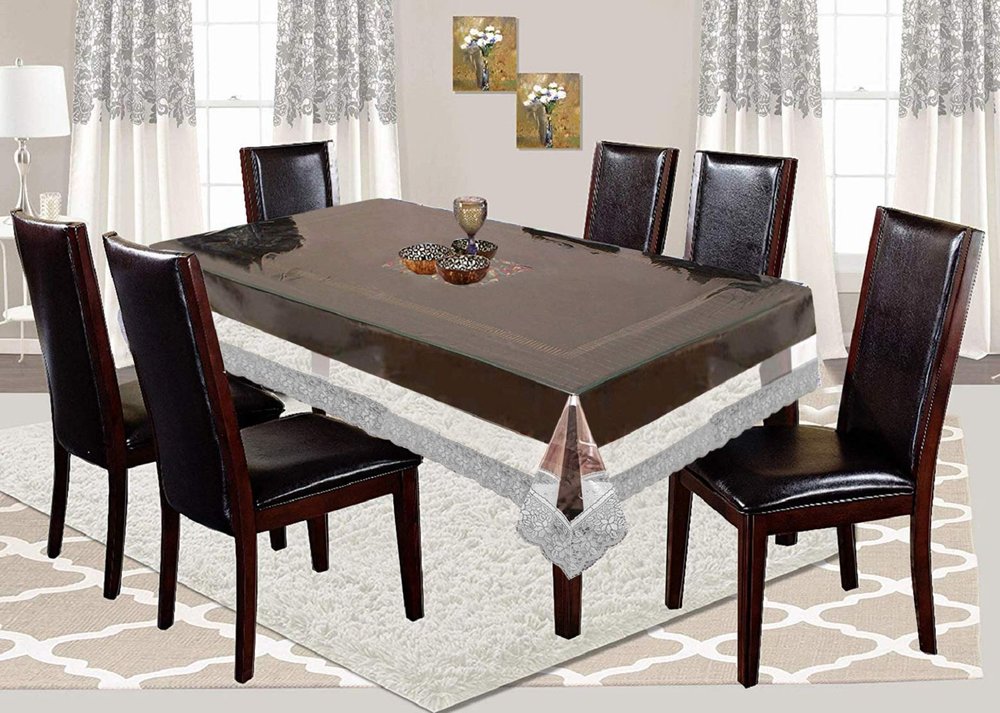 Heart Home Transparent Silver Lace PVC 6 Seater Dining Table Cover 60"x90"(Silver Lace) CTHH5611