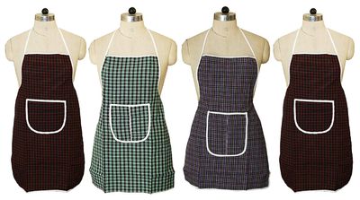 Heart Home Checkered Design 4 Pieces Cotton Kitchen Apron with Front Pocket (Multi)- CTHH04453