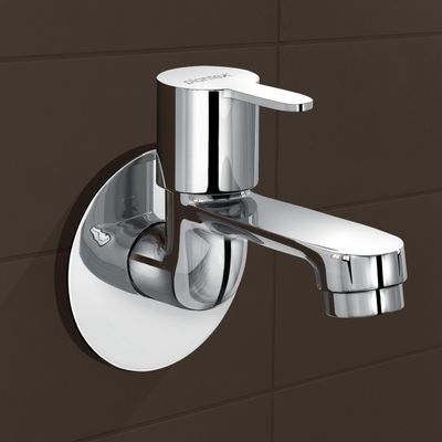Plantex Pure Brass FLO-801 Bib Cock Water Tap with Water Saving Aerator/Dual Bib Tap with Brass Wall Flange & Teflon Tape for Washbasin with 7-Year Warranty (Mirror Chrome)