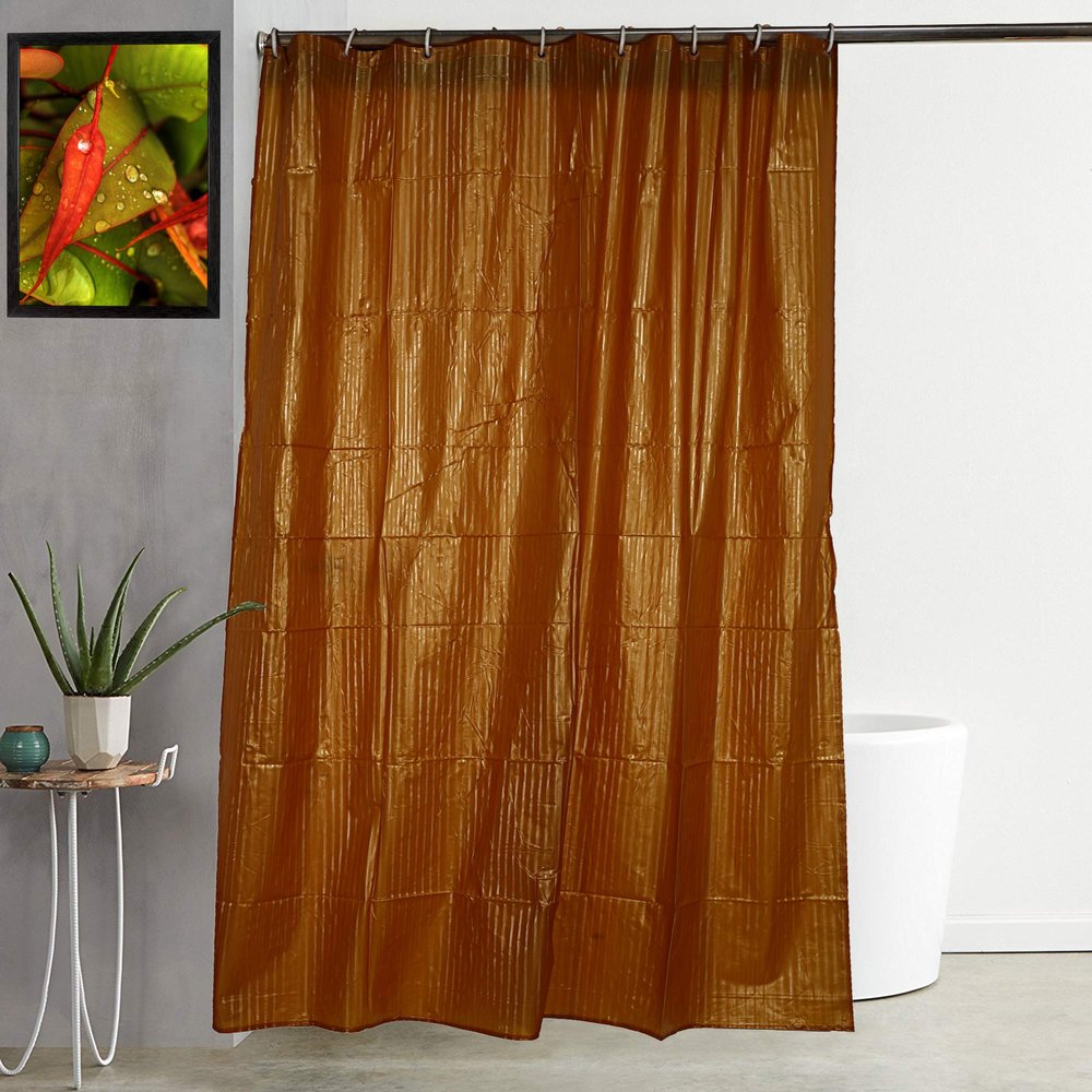 Heart Home PVC 7 Feet Shower Curtain with 8 Hooks (Gold)- CTHH423
