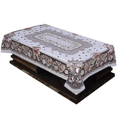 Heart Home Shining Floral Design PVC 4 Seater Centre Table Cover (Silver) (CTHH01881)