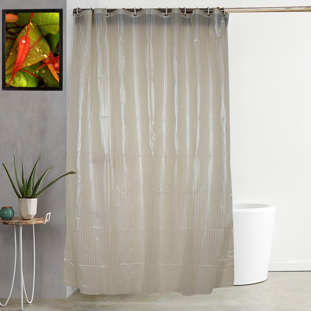 Heart Home PVC 7 Feet Shower Curtain with 8 Hooks (Cream)- CTHH0437