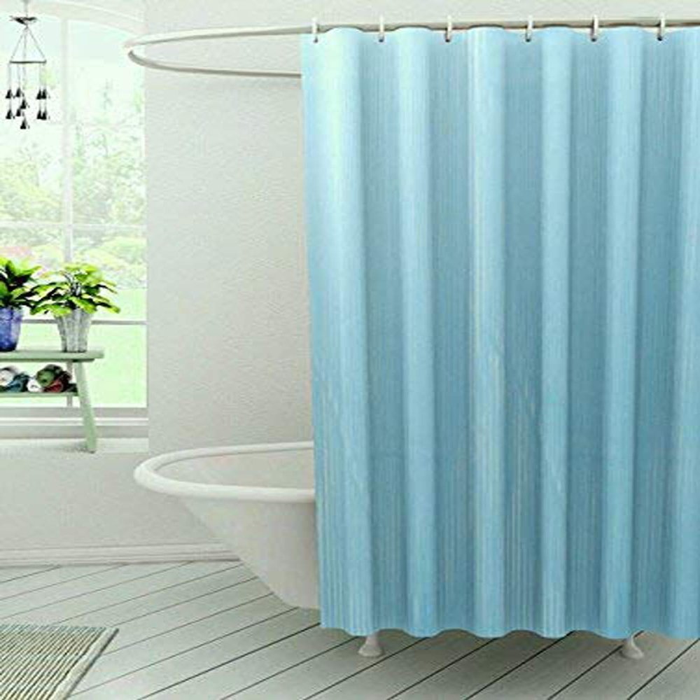 Heart Home Self Lining Design 7 Feet Shower Curtain with 8 Hooks (Sky Blue)- CTHH06455