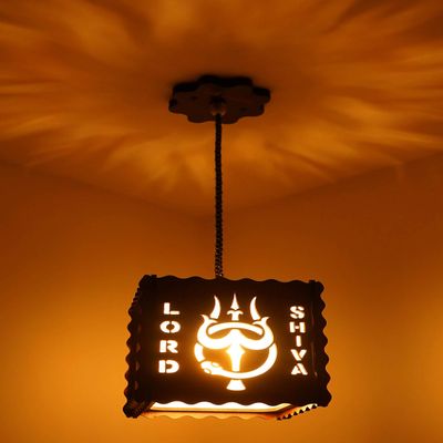 US DZIRE 510 Lord shivji Ceiling Light Wooden Pendant lamp Shade (with Bulb) Hanging Night Lamp for Home Dcor Living Room Office Hotel caf Restaurant etc.