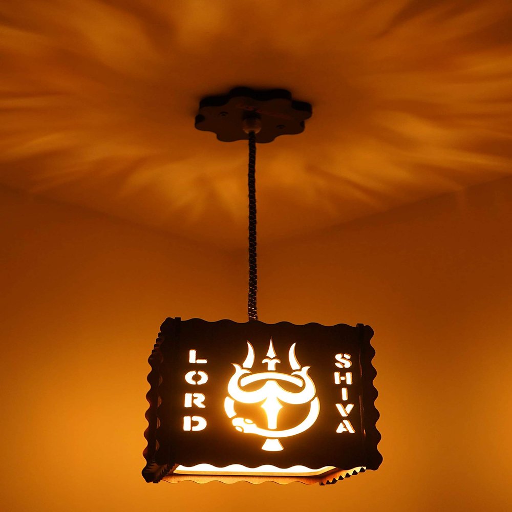 US DZIRE 510 Lord shivji Ceiling Light Wooden Pendant lamp Shade (with Bulb) Hanging Night Lamp for Home Dcor Living Room Office Hotel caf Restaurant etc.